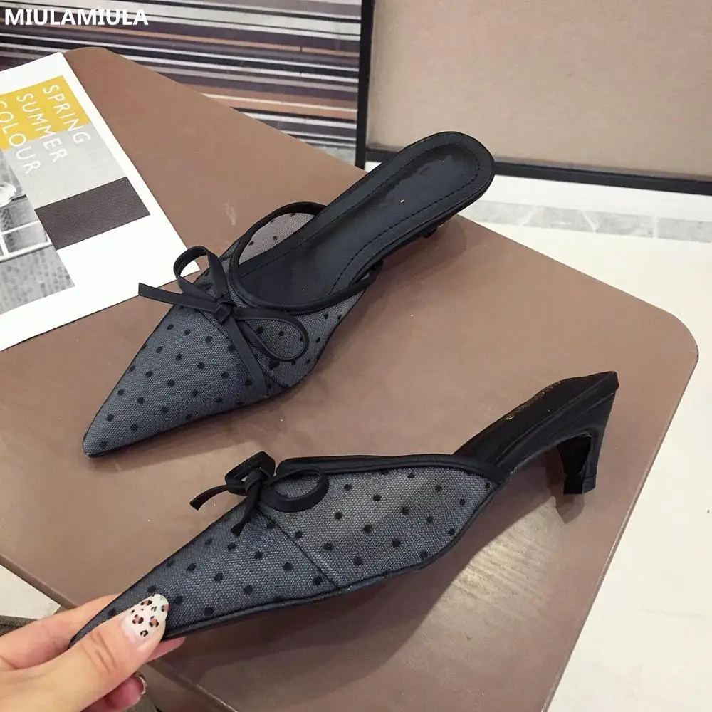 

MIULAMIULA Brand Designer 2019 Spring Autumn Sexy Air Mesh Kitten Heels Ladies Pumps Woman Shoes Polka Dot Slip On Loafers Mules
