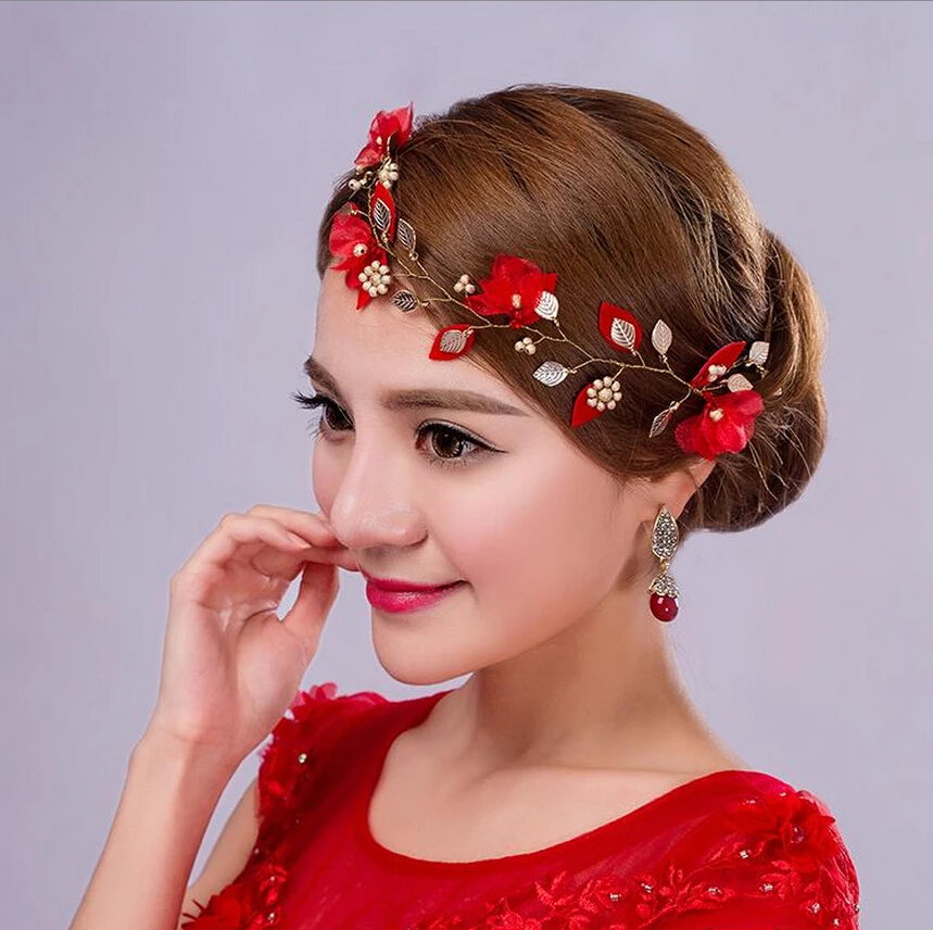 Simple new wedding bridal hair accessories red hairbands hair combs imperial crown pearl tiaras