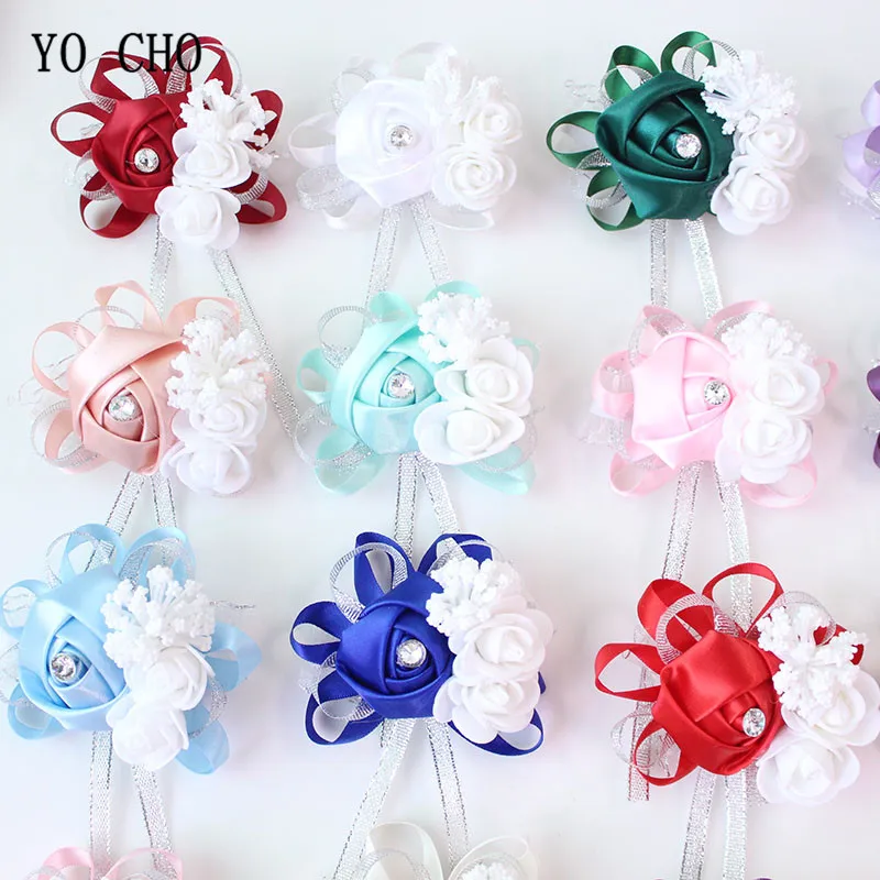 Falso Fiore Corsage Polso Braccialetto Da Polso Fiori Per Le Damigelle D'Onore Rosso Decorazione Di Nozze Del Matrimonio Rosa Da Polso Bouquet Di Fior