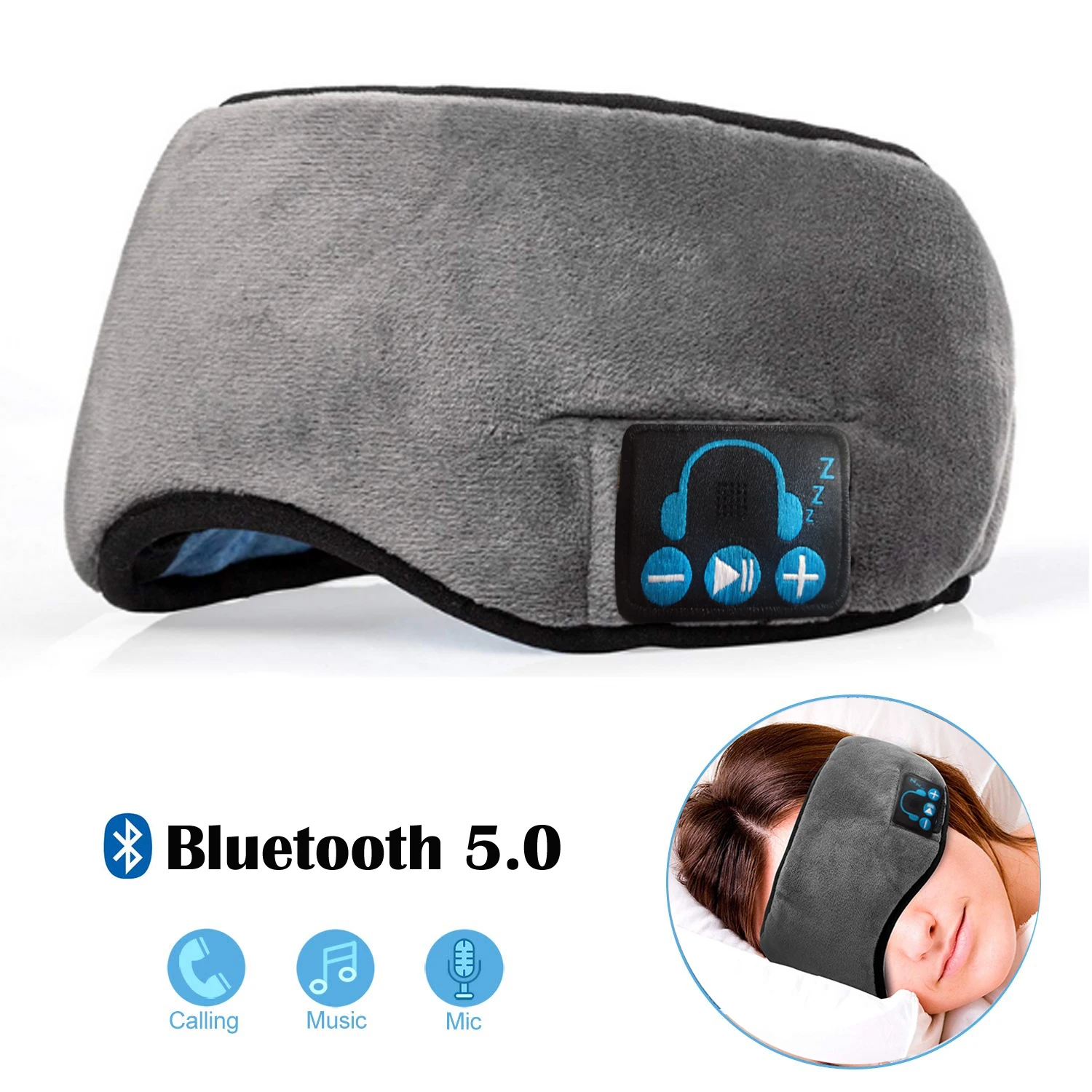 

Wireless Bluetooth 5.0 Stereo Earphone Sleep Eye Mask Comfortable Washable Soft Headphones Support Handsfree Sleeping Headset
