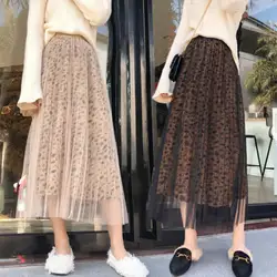 Весна и осень Корейский сетки пикантные леопардовым принтом юбки для женщин для s элегантная длинная юбка