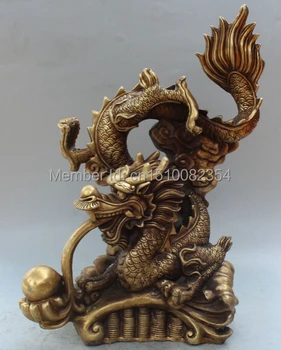 

20" Chinese Brass Carved Emperor Royalty 12 Zodiac Animal dragon Ball Statue