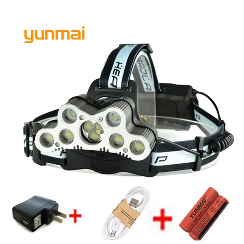 USB Super bright headlamp 9 CREE XML T6 LED headlamp rechargeable head