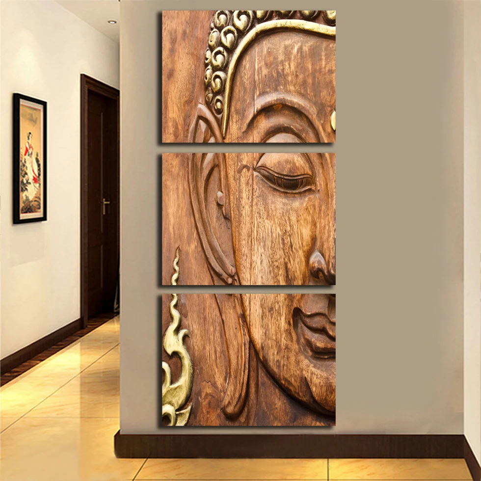 3 Panel Buddhism Buddha Canvas Painting Antique Buda Picture Wall Art