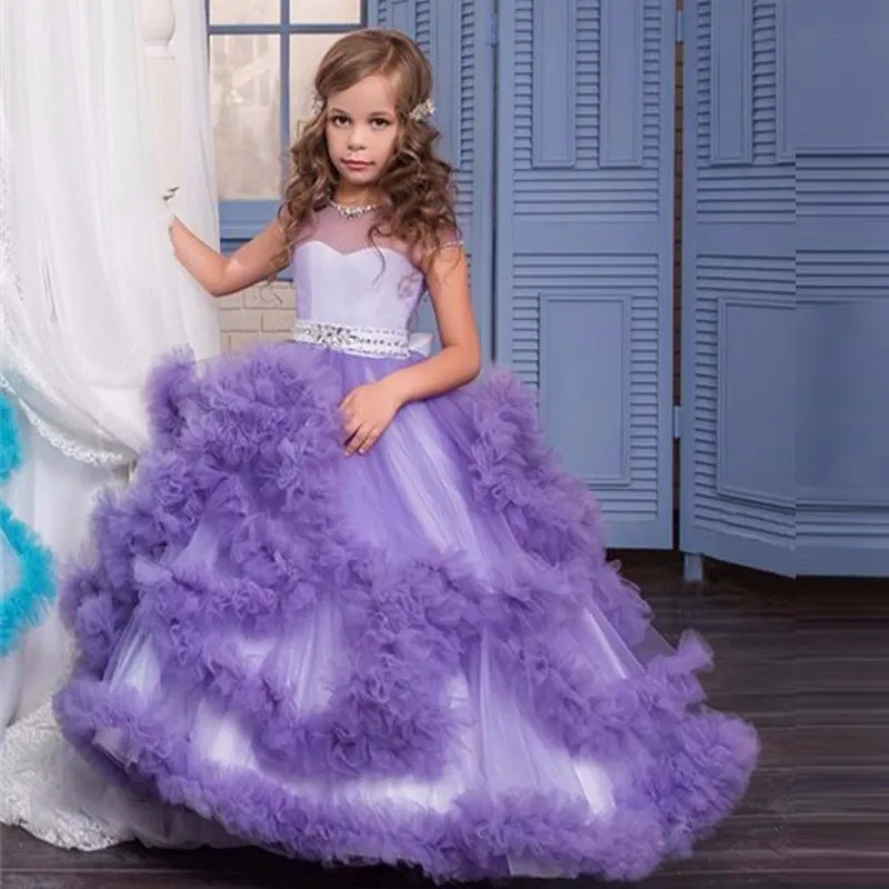 Vestido de Baile Vestidos para Meninas Vestidos de Aniversário Vestido de Daminha 2019 Nuvem Inchado Flower Girl Vestidos Primeira Comunhão Frisado Pageant 3 girls dress