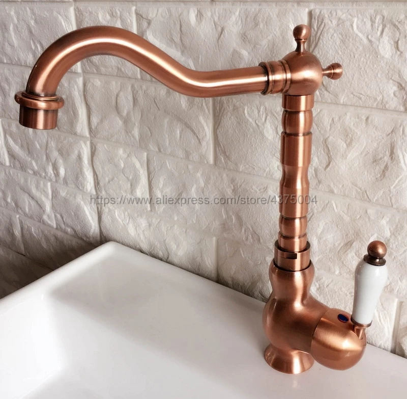 Bathroom Faucet Antique Red Copper Basin Faucet Deck Mounted Single Handle Single Hole Hot And Cold Water Tap Nnf408