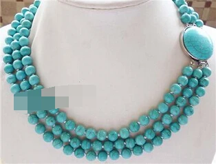 

ddh003171 Beautiful 3row 8mm Turquoise necklace Turquoise Clasp 17-19