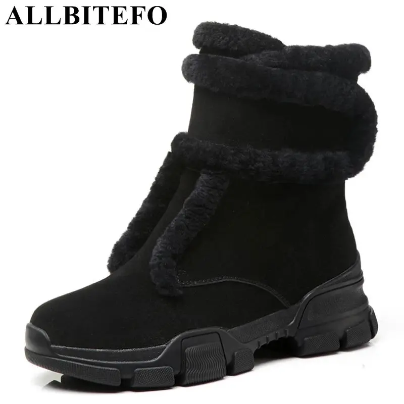 

ALLBITEFO brand natural genuine leather women boots cold winter warm snow boots ladies girls high heel fashion ankle boots woman