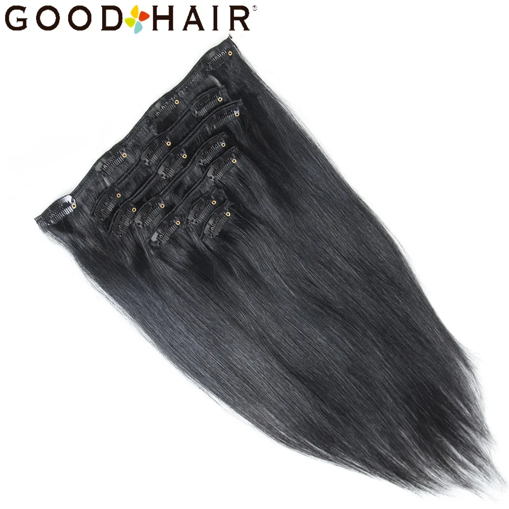 Хорошие волосы 14 "18" прямые длинные Пряди для наращивания волос на клипсах полной головки 7 шт./компл. бразильский Человеческие волосы 100%