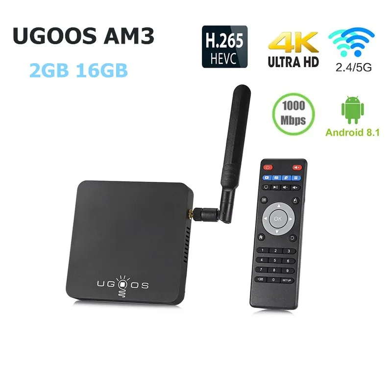 

UGOOS AM3 Android7.1 Smart TV Box Amlogic S912 2GB RAM 16GB ROM 2.4G/5G WiFi 1000Mbps BT4.0 Support 4K H.265 Set Top Box