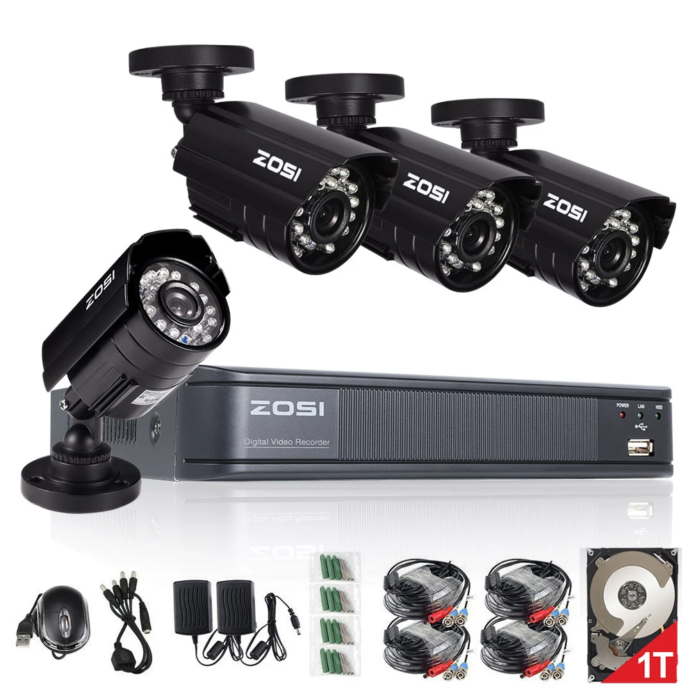 ZOSI 720P CCTV Security Camera System 1TB HDD CCTV Camera System CCTV 8CH AHD DVR 4 720P Security Camera Easy Smart Phone Access