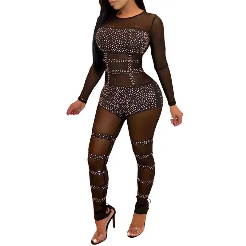 mesh rhinestone jumpsuit