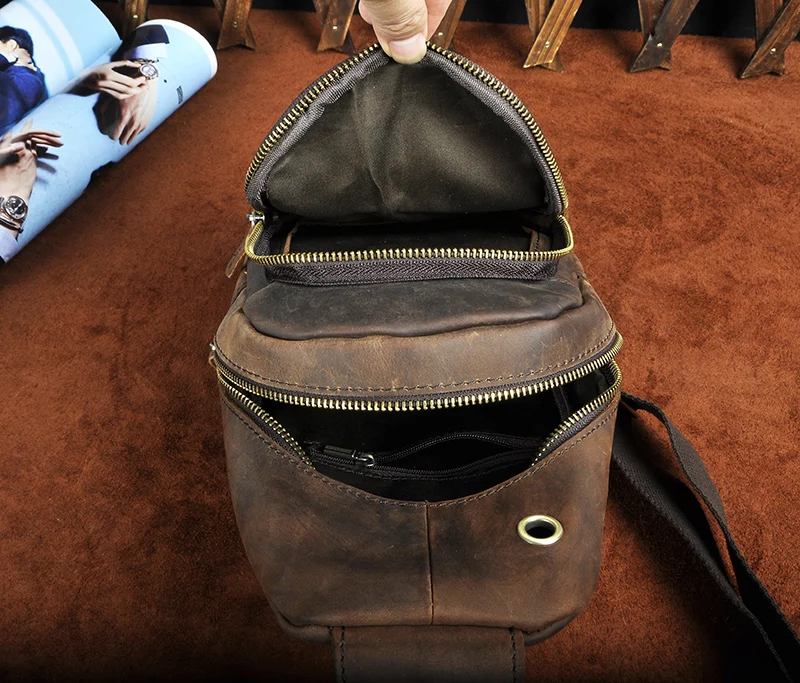 Для мужчин качество кожи Повседневное мода путешествия груди пакет Слинг Сумка Дизайн одно плечо Креста тела сумка рюкзак 8 "Планшеты чай
