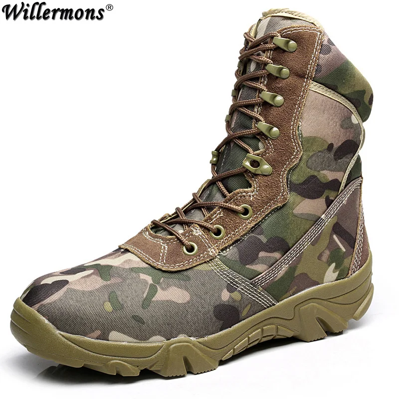 Military Men's Outdoor Jungle Camouflage Army Combat Tactical High Boots Men Breathable Canvas