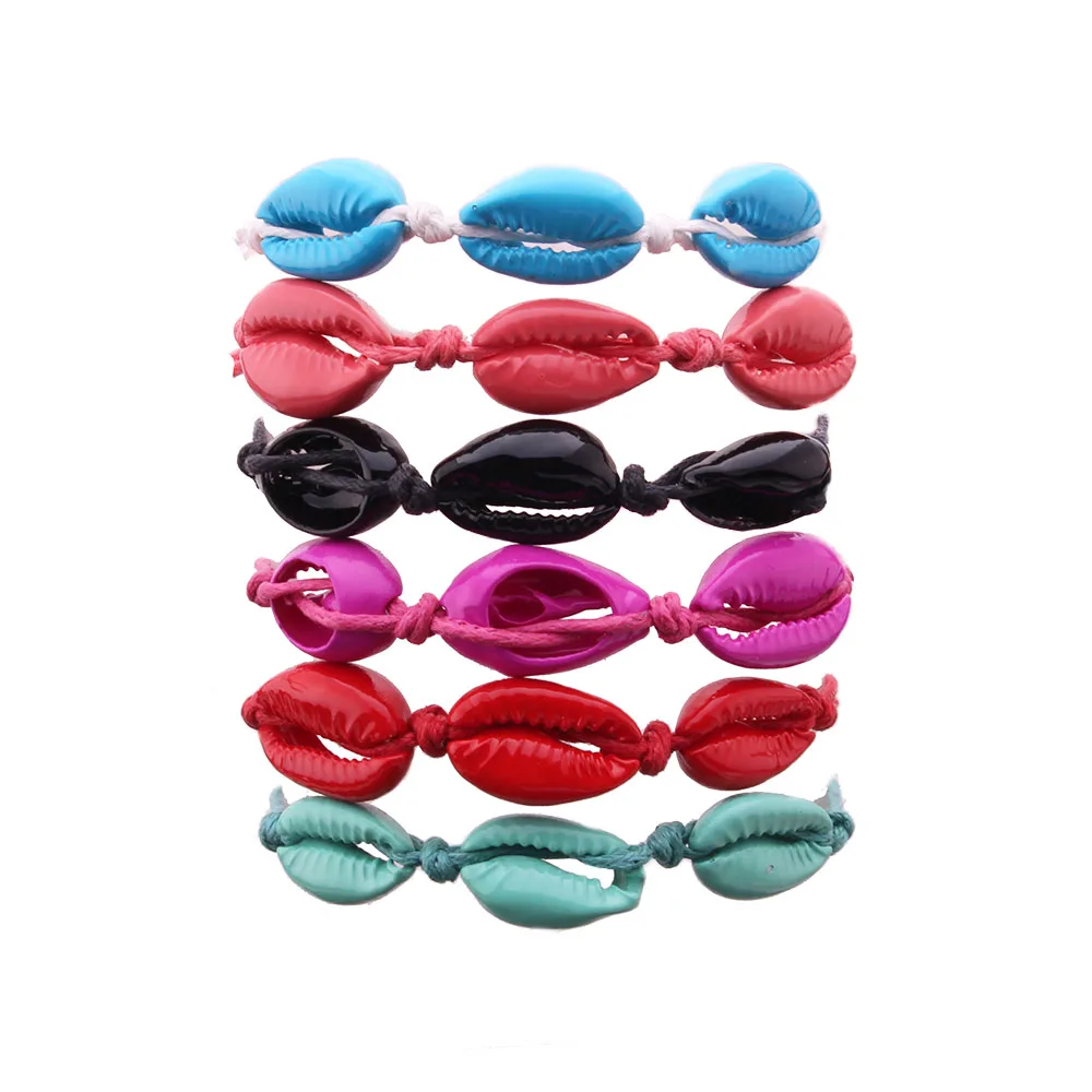 

colorful cowrie seashell charm bracelet shells waxed thread handcrafted bohemian surf friendship bracelet Anklet woman man gift