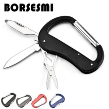 Горячая Складные нож из нержавеющей стали 3 в 1 Многофункциональный Карабин с ножом quickdraw металлический keychian штопор