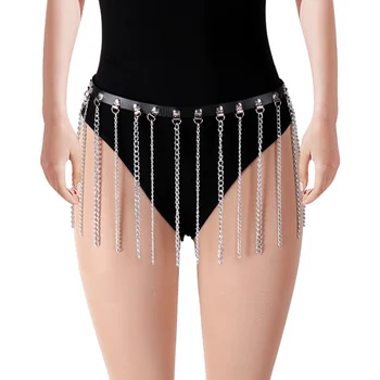 

Metal Leather Harness Garter Cage Waist Tassel Stockings Suspender Belt Fetish Goth Punk Body Bondage Lingerie Festival Rave