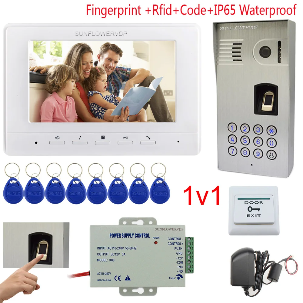 

IP65 Waterproof Intercom For Private House Fingerprint Rfid Keypad Interphone Video Color Lcd Video Intercom Monitor 1v1