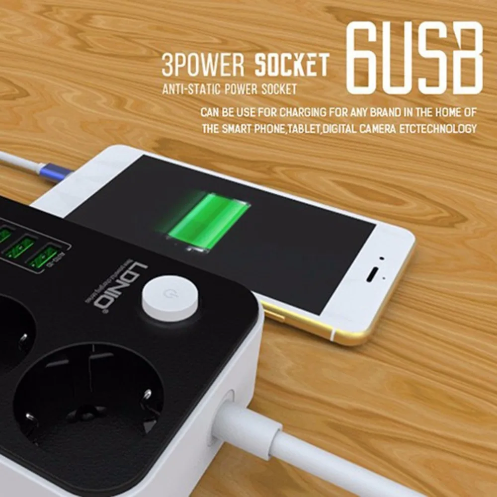 

3 Outlets 6 USB Ports USB Electronic Power Strip Smart Home Socket Surge Protector Fast Charging Home Extension Patch Board EU