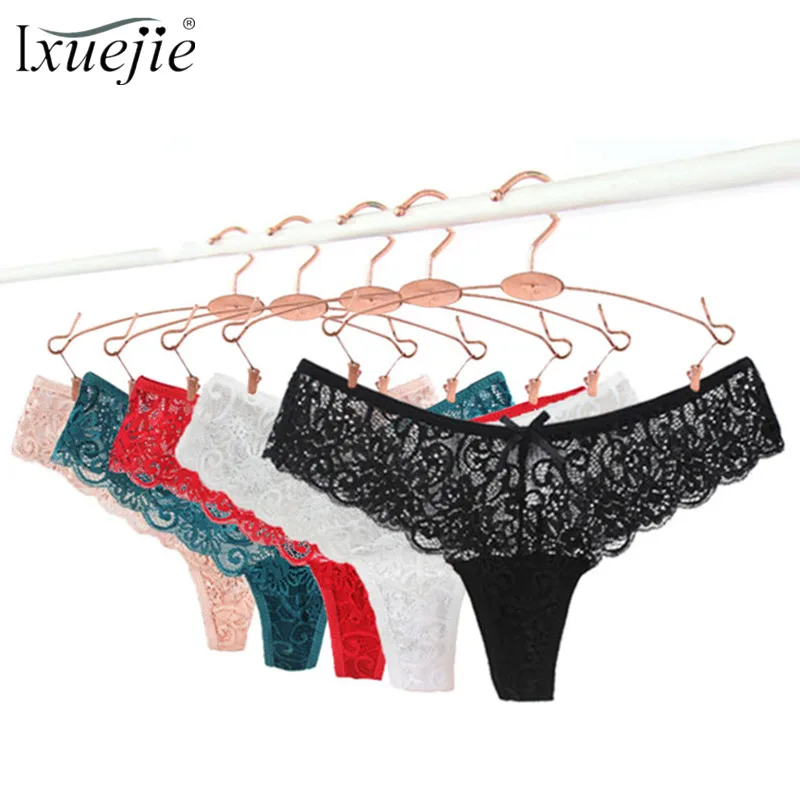 Ixuejie 5pcslot Plus Size Women G String Lace Hollow Low Waist Panties 