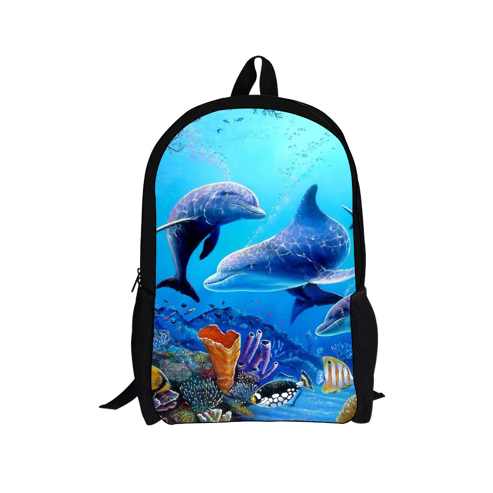 

Customized Dolphins Seabed Fish Blue Polyester School Bags for Teenage Boys Designer Notebook Bags Carry Textbooks Tationery