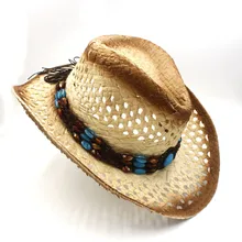 Ручная работа женская мужская рафия полые западная ковбойская шляпа для джентльмена Вестерн слово пастушка джаз шляпа папа сомбреро пляжная шляпа от солнца