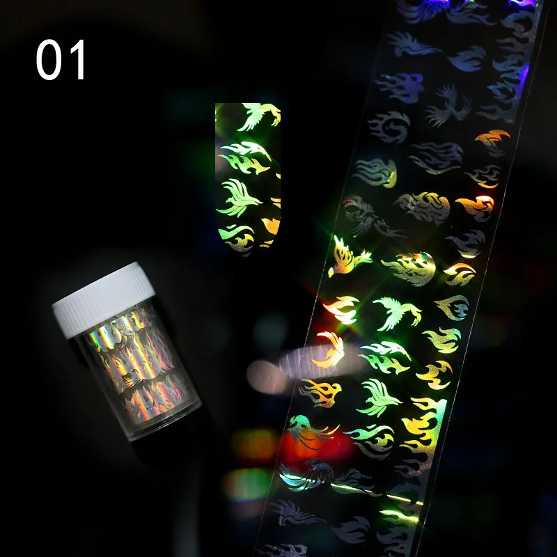 Голографическая серия наклейки из фольги для ногтей 1 рулон цветок лепесток Простые Модные полосы Holo Звездные красочные переводные наклейки s - Цвет: 01