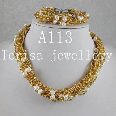 

Handmade Genuine Pearl Necklace Bracelet Jewelry Set 7-8mm Baroque Freshwater Pearl 24rows Magnet Clasp Perfect Women Gift A113