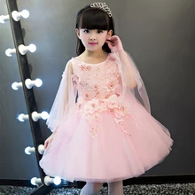 2017 New Arrival Korean Sweet Hand-made Flower Design Princess Dress Wedding Party Girls Dress Communion Dresses Size:100-150