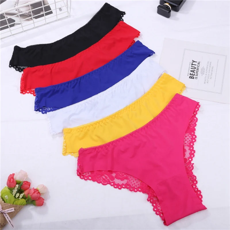

Women Low Waist G-String Panties Sexy Seamless Briefs Lace Embroidered Thin Underwear