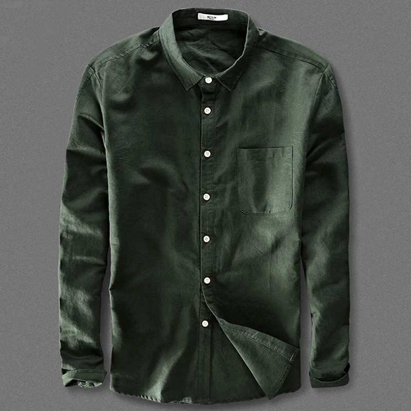 

Fashion 2018 New style mens long sleeve linen shirts casual mens lapel cotton shirts solid color mens slim clothing tops