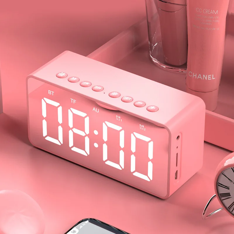 

BT506 New Clock with Alarm Clock Bluetooth Speaker Mini Mirror Gift Card Heavy Subwoofer Small Audio Built-in Microphone Speaker