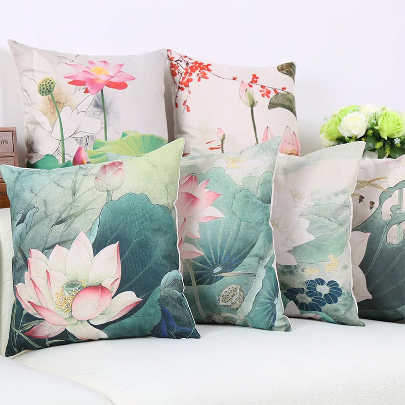الرجعية الصينية نمط اللوتس الإبداعية القطن وسادة مقعد مكتب سيارة أريكة المنزل الديكور غطاء الوسادة كيس وسادة 45X45 cm