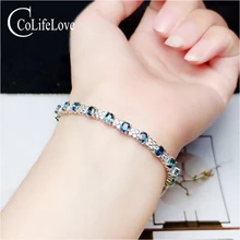 CoLife Jewelry Sterling Silver Sapphire Bracelet for Office Woman Natural Sapphire Gemstone Bracelet 925 Silver Sapphire Jewelry