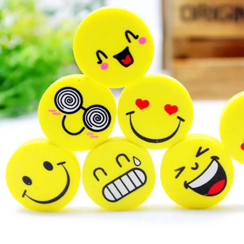 

4pcs Round Smile Face Emoji Rubber Laugh Look Erasers Students Study Supply New