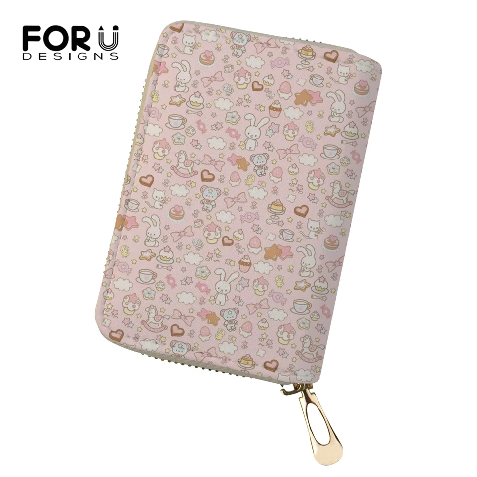 

FORUDESIGNS Fashion Women Business PU Card Holder Little Animal Prints Girls Money Purses Cartoon Animal Pattern Cluth Wallets