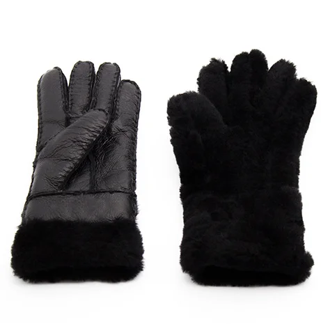Кожаные перчатки из овчины, меховые зимние мужские перчатки, ветрозащитные толстые теплые лыжные перчатки