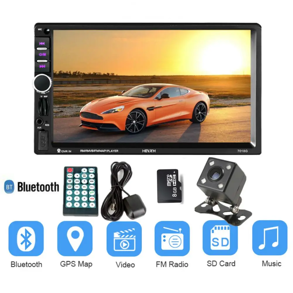 

7018G 2 Din 7 inchHD Touch Screen Car Radio Multimedia MP5 Player GPS Navigation with Camera and Maps Bluetooth Audio Stereo(A