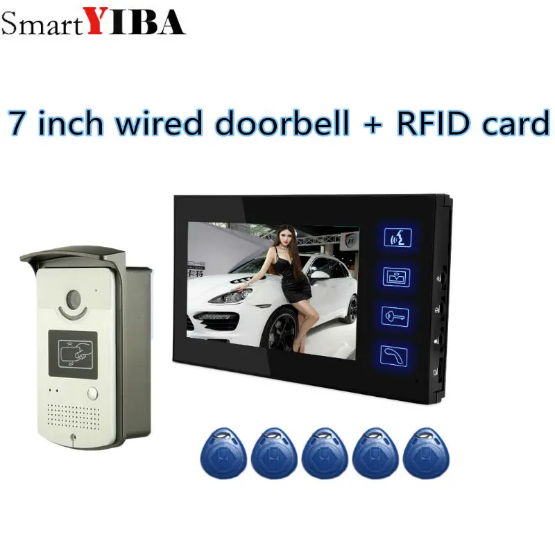 SmartYIBA 7 "ЖК дисплей HD ТВ линии видео телефон двери + сенсорный мониторы RFID разблокировать ИК камера визуальный домофон дверные звонки домоф