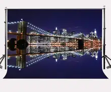 150x220cm Modern City Night View Backdrop Brooklyn Bridge Modern Glittering Buildings Photography Background