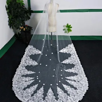 

One-Layer 3 Meter Length Wedding Veils Elegant Appliques Edge Ivory Bridal Veils Brides Lace Edge Wedding Accessories