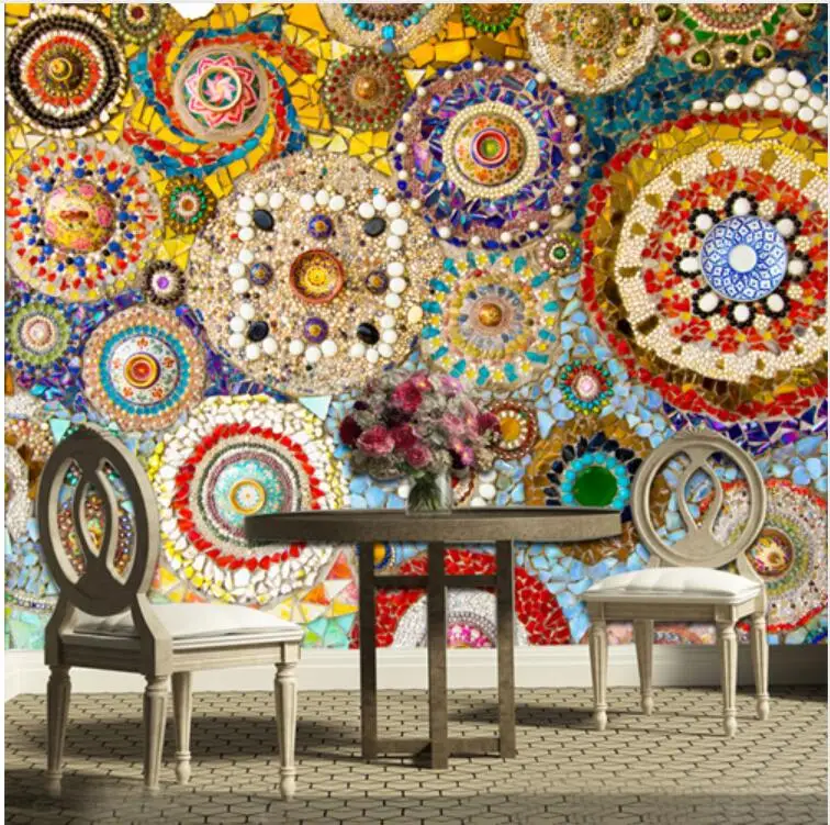 

Customized Large Mural Mosaic Tile Brick Pattern American Retro Abstract 3D Wallpaper for Living Room TV Backdrop 3d Wall Paper