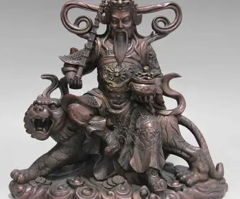 

Tibet Buddhsim Temple Red Copper Bronze Ride Tiger God of wealth Buddha Sattue