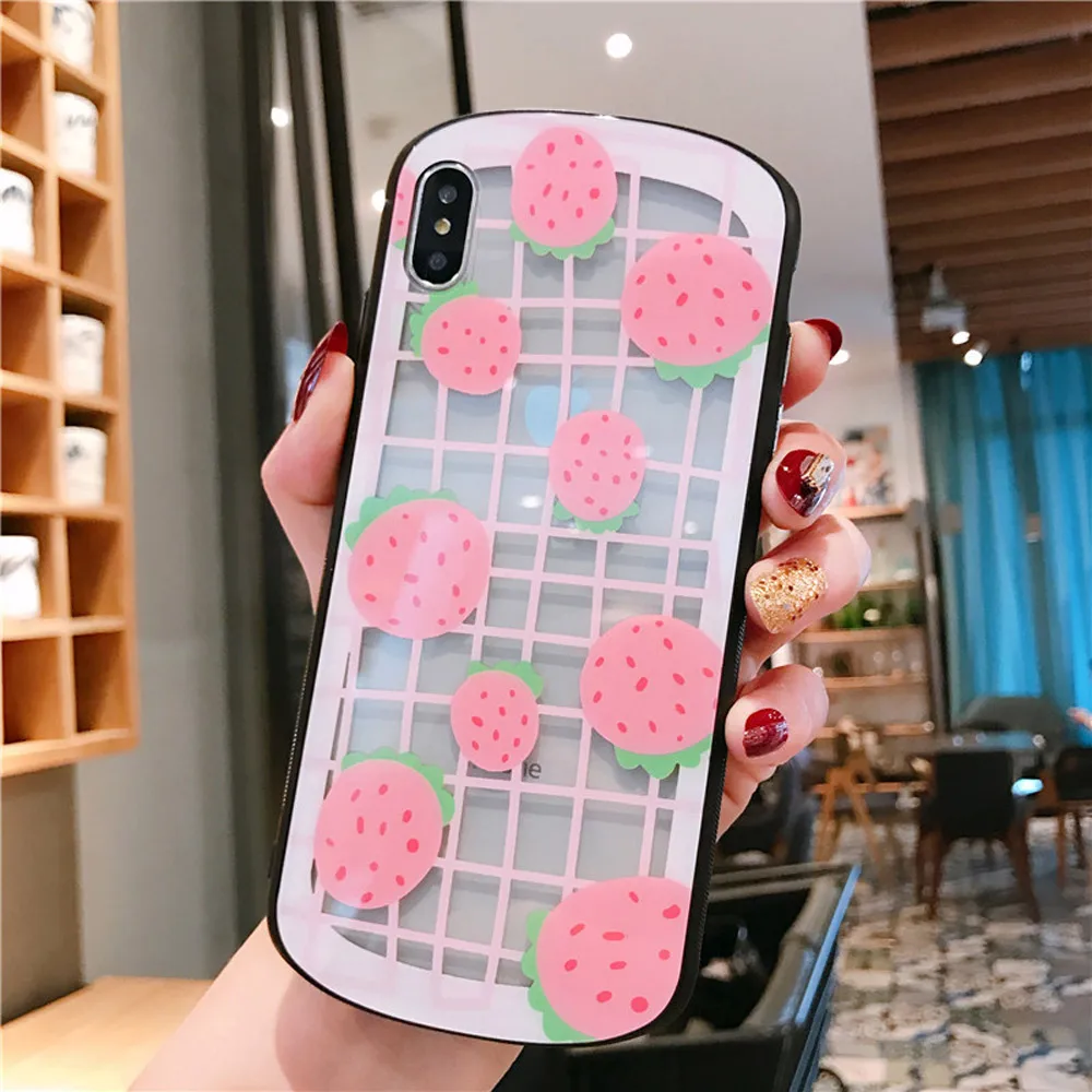 Роскошный 3D клубничный изогнутый стеклянный чехол для телефона IPhone X XS Max