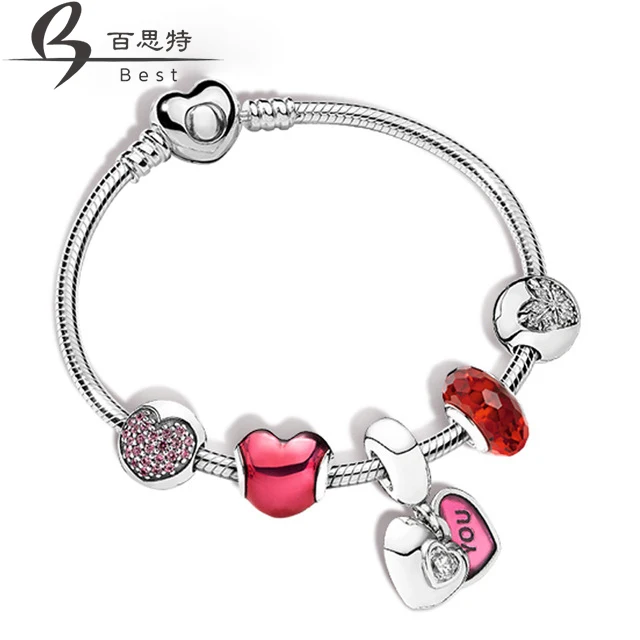 

BEST 100% 925 Sterling Silver New 1:1 Heart Rhyme ZT0186 String Jewelry Fashion Bracelet Set Women Jewelry