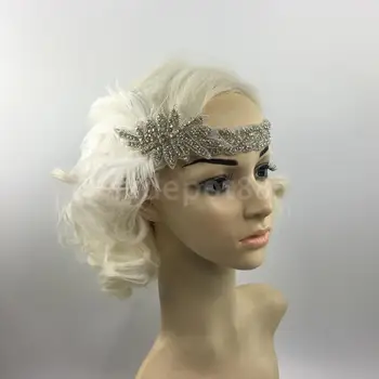 

Fashion elegant Wedding Bridal Flapper Feather Diamante Rhinestone Headband Headpiece Hair Band 1920s 1930s