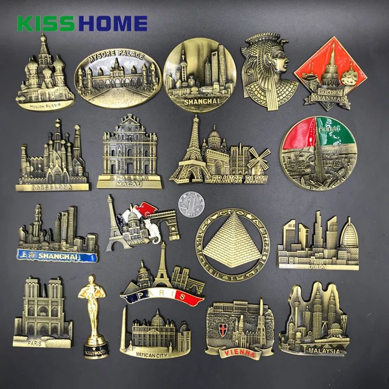 

Creative Famous Landmark Metal Refrigerator Stickers Magnetic Stickers Country Decorative 3D Fridge Stickers Fridge Magnet