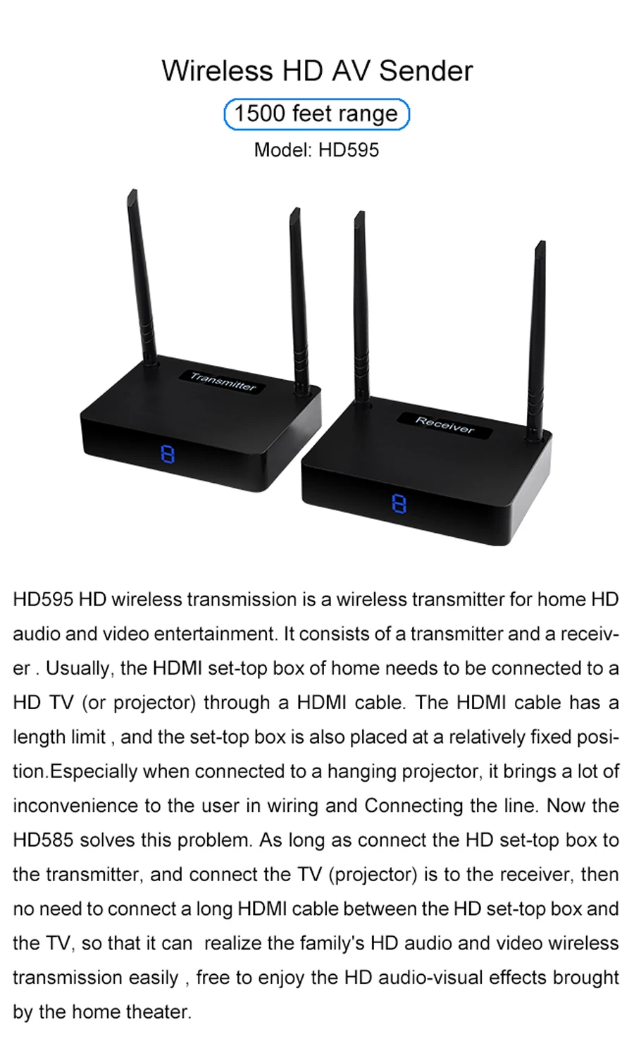 Measy HD595 5,8 ГГц 450 м/1500 футов HDMI беспроводной AV видео аудио передатчик Отправитель приемник адаптер для ПК ТВ коробка dvd-проектор