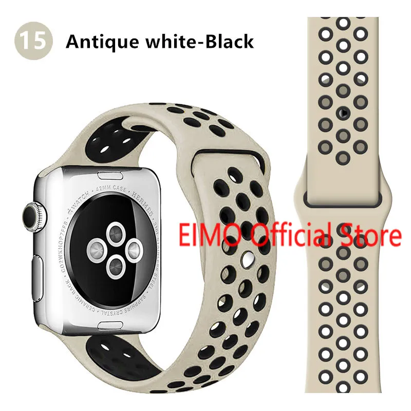 antiquewhite black Ремешок для Apple Watch, 44 мм, 40 мм, 42 мм, 38 мм, iwatch series 5, 4, 3, 2, 1, спортивный силиконовый браслет, ремешок для часов, аксессуары для часов - Цвет ремешка: antiquewhite black
