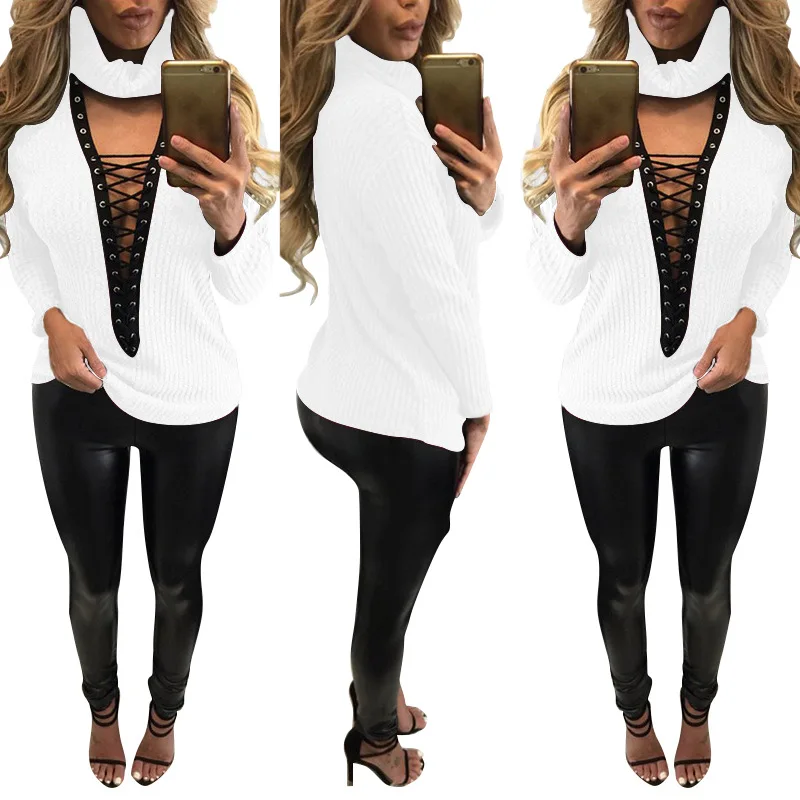 Восемь однотонных цветов Глубокий v образный вырез полые Топы бандажные женские